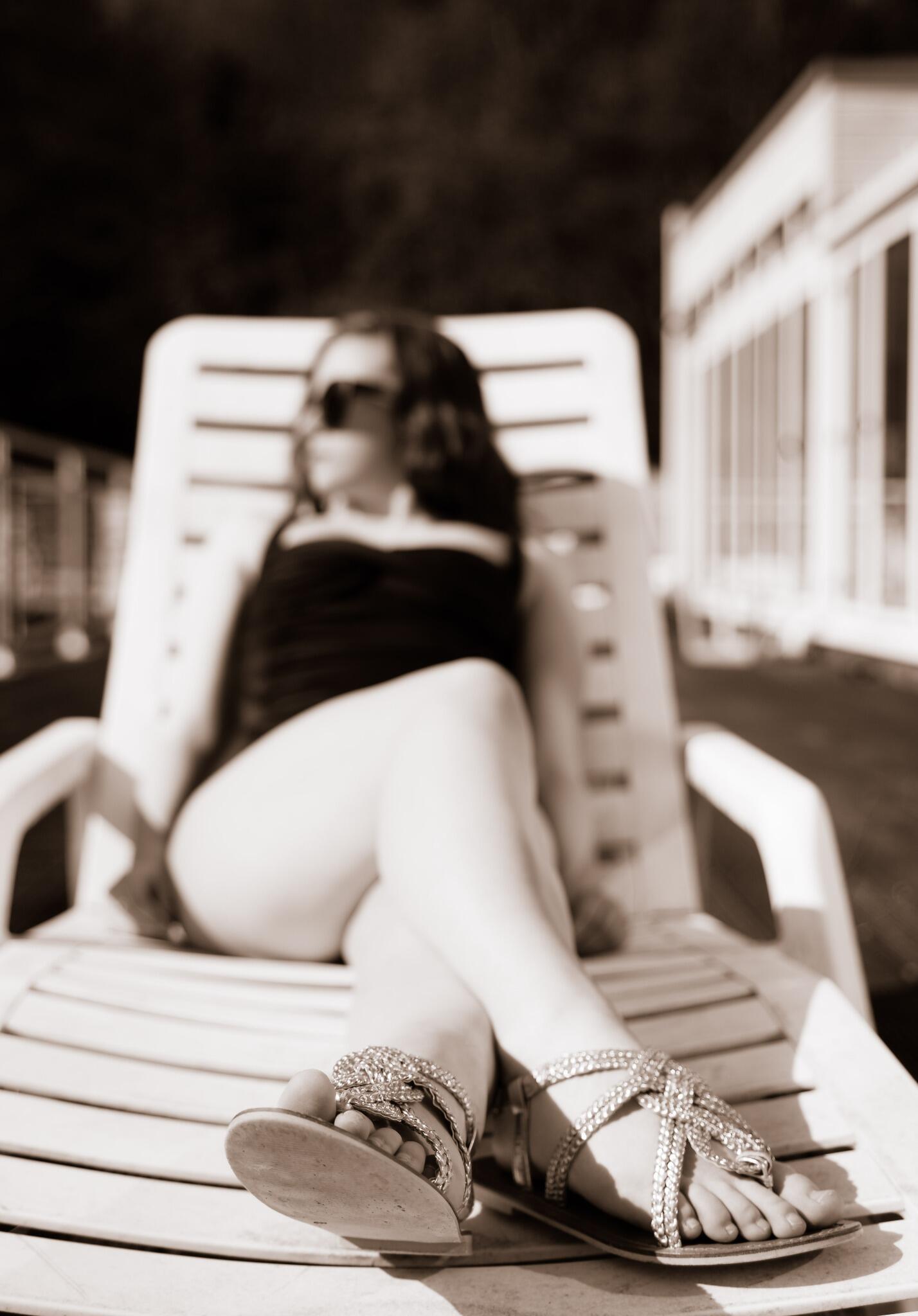 Soft-focus poolside swimsuit study